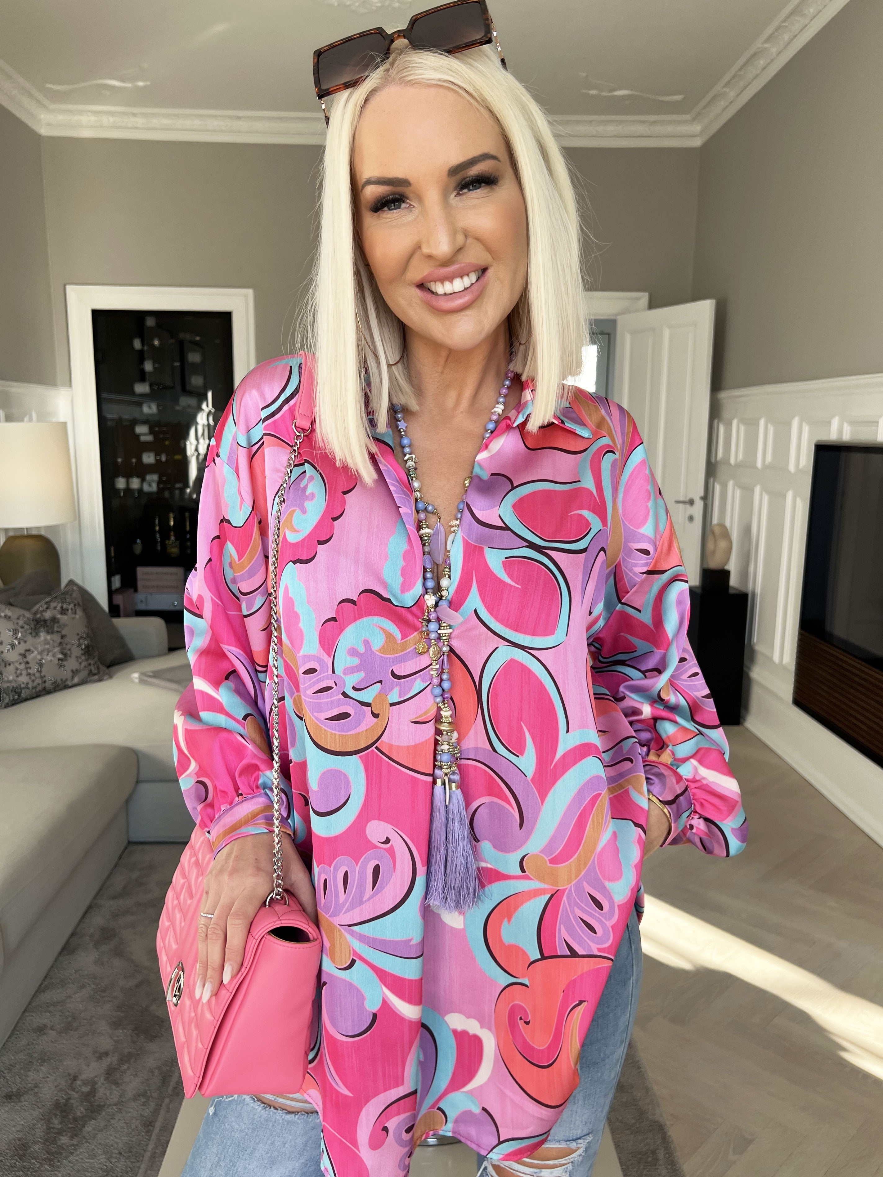 Happy - Flerfarvet skjorte i silkelook